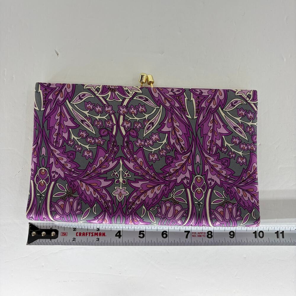 Banana Republic Silk Floral Clutch Purple Gray Gold Frame - Picture 3 of 7